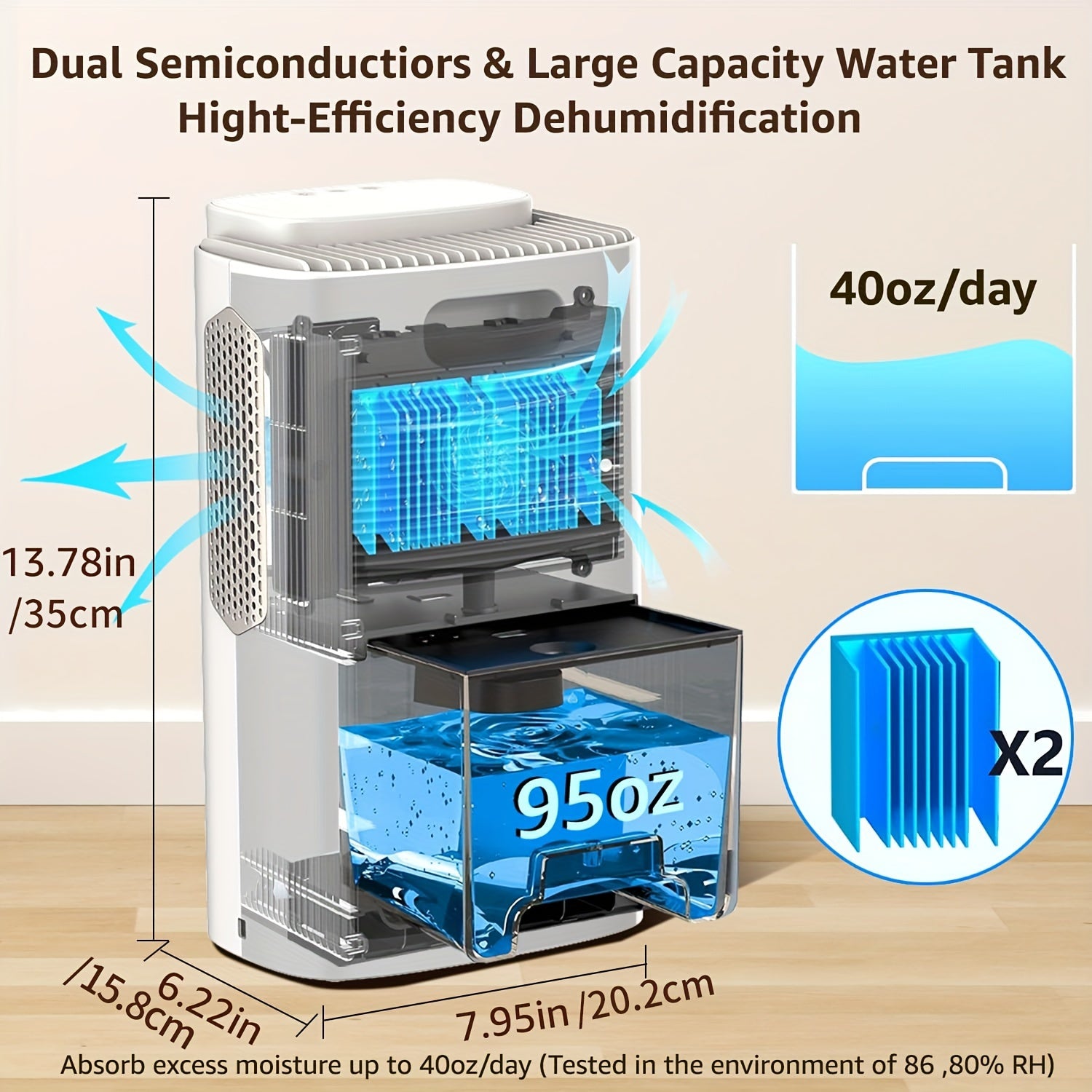 Dehumidifier with a 95 OZ Water Tank, Suitable for Basements, Bedrooms, Bathrooms, Rvs, Featuring a Sleep Mode, 7-Color LED Lights, Designed for Home Use.