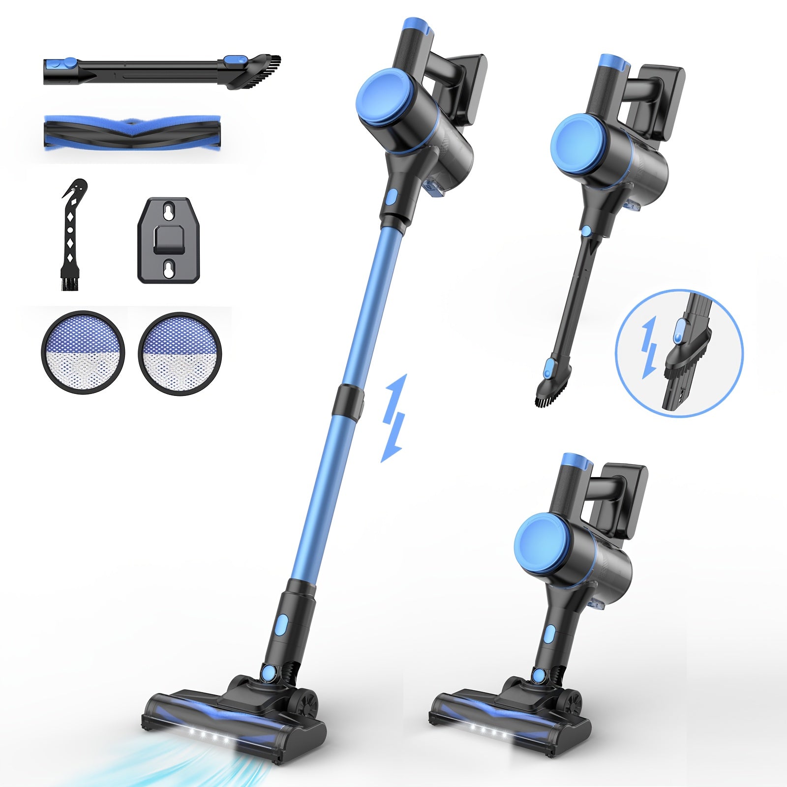 The INSE Portable Vacuum Cleaner Boasts a Strong 29KPA Suction Power, Making It Easy to Eliminate Pet Hair from Both Carpets And Wooden Floors. It Comes with an Led-Lit Nozzle And Various Attachments, Perfect for Tidying Up Car Interiors