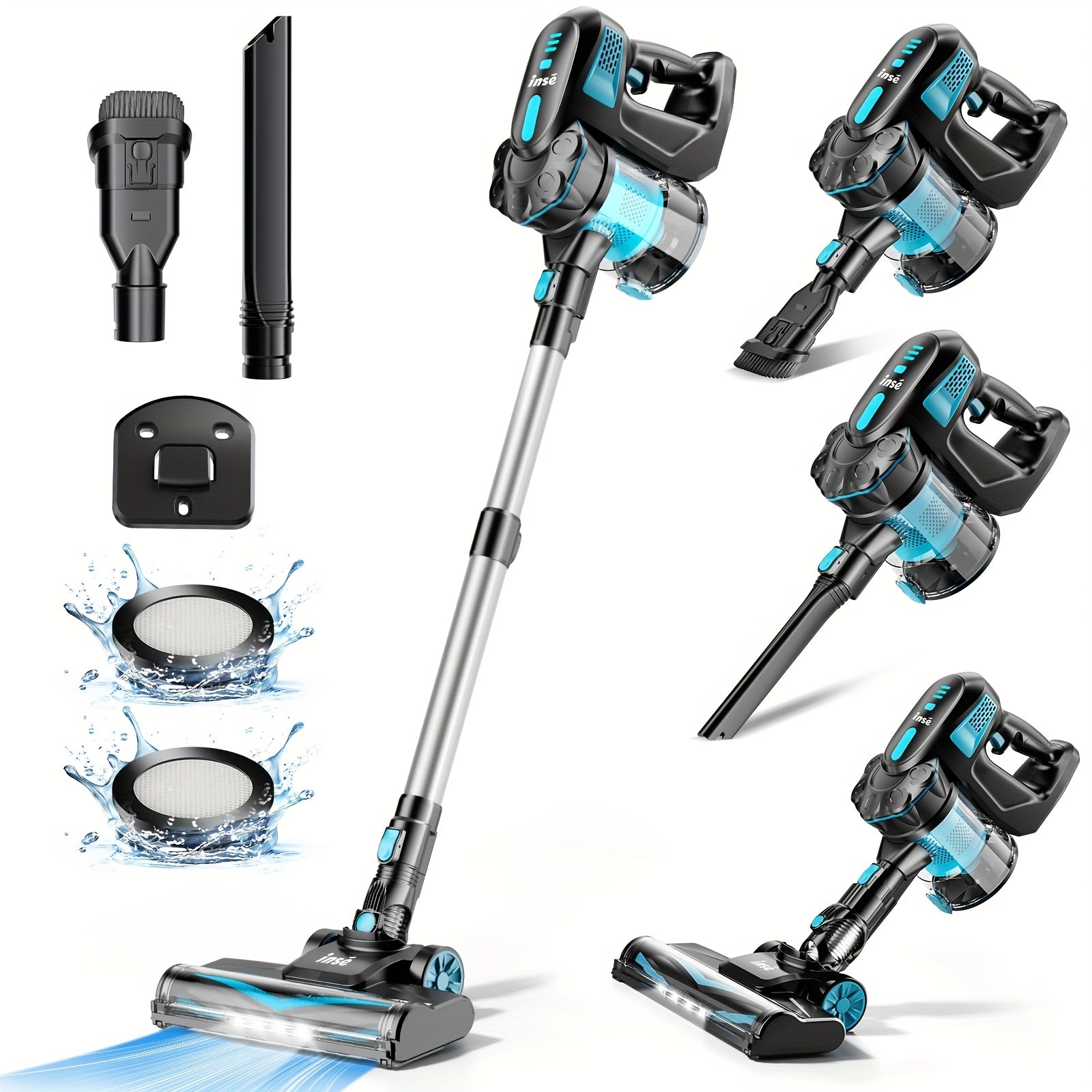 The INSE Portable Vacuum Cleaner Boasts a Strong 29KPA Suction Power, Making It Easy to Eliminate Pet Hair from Both Carpets And Wooden Floors. It Comes with an Led-Lit Nozzle And Various Attachments, Perfect for Tidying Up Car Interiors