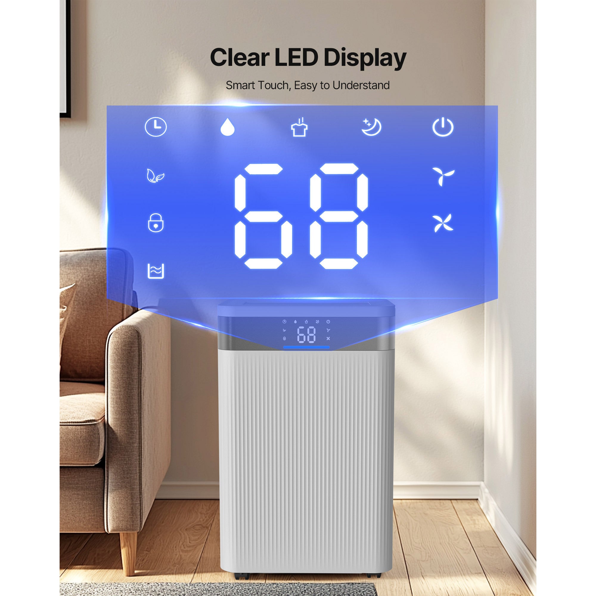 VEVOR 52 Pints Dehumidifier for Home and Basement Smart Humidity Low Noise for Room