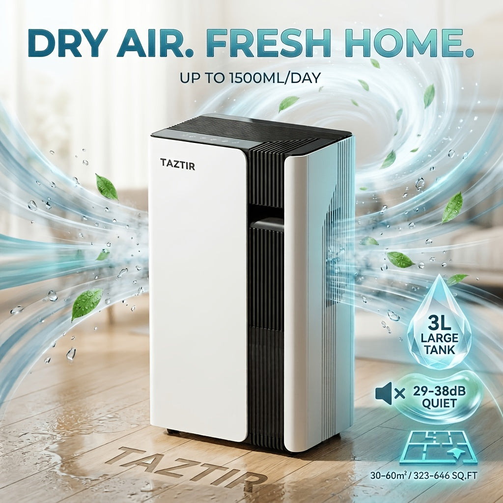 101.44oz Capacity Large Tank Dehumidifier for Home, Up to 50.72oz\u002FDay, Quiet 29-38Db for Bedroom Basement Bathroom RV Living Room, 2 Drainage Modes, Sleep Mode, 12H\u002F24H\u002F48H Timer, Smart Touch Control, Compact Size
