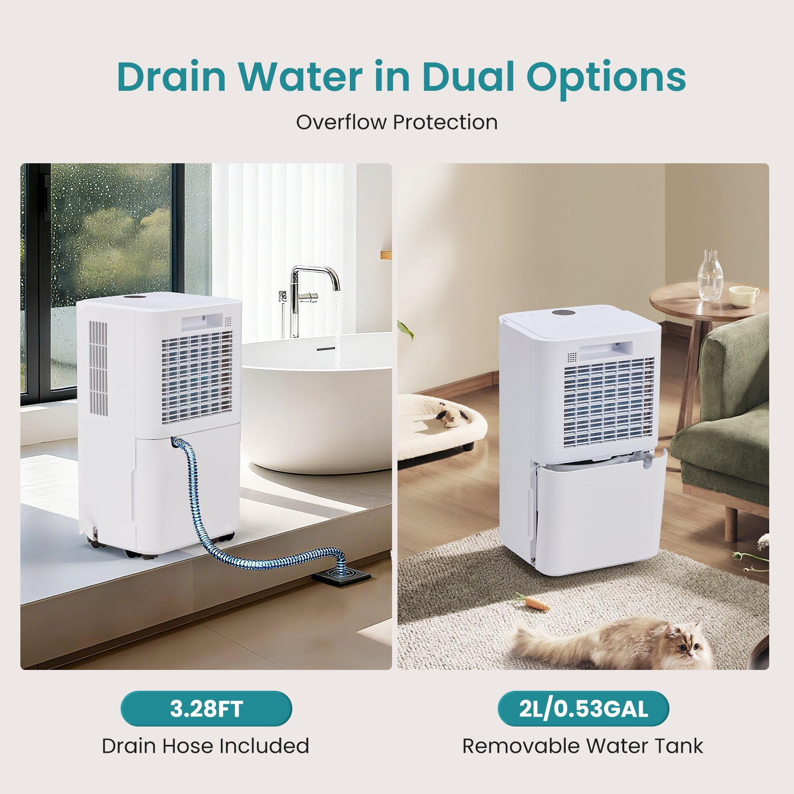 5500 Sq.Ft Dehumidifier for Basement with Drain Hose, 50 Pint Portable Dehumidifiers for Home Bedroom Bathroom Large Room, Powerful Moisture Removal and Humidity Control