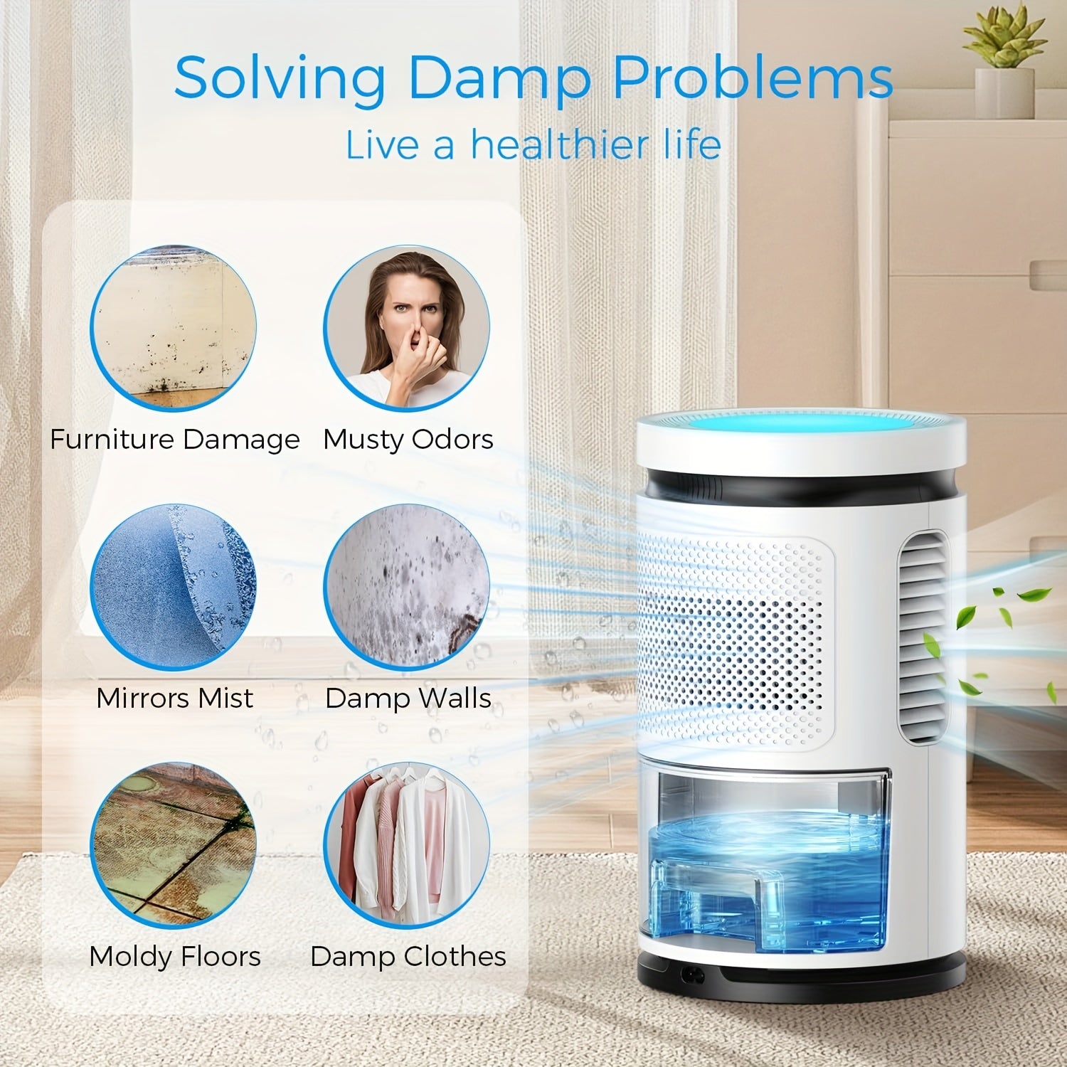 800 Sq.ft Dehumidifiers for Home, 85oz Larger Water Tank, Quiet Dehumidifier for Bedroom, Bathroom, Basement, RV with 7 Colors Light, Auto Shut Off, 2 Working Modes, Portable Dehumidifier