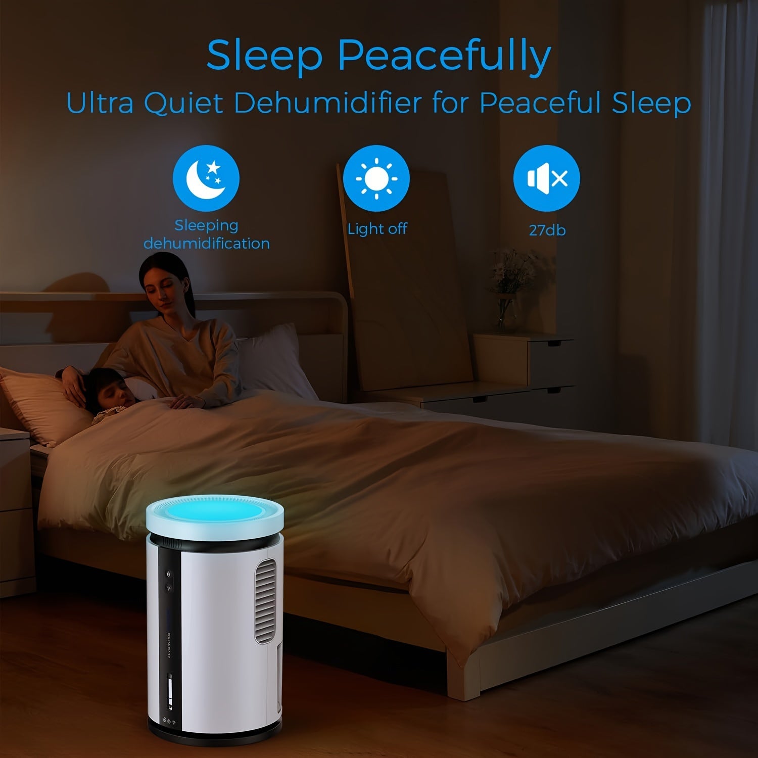 800 Sq.ft Dehumidifiers for Home, 85oz Larger Water Tank, Quiet Dehumidifier for Bedroom, Bathroom, Basement, RV with 7 Colors Light, Auto Shut Off, 2 Working Modes, Portable Dehumidifier