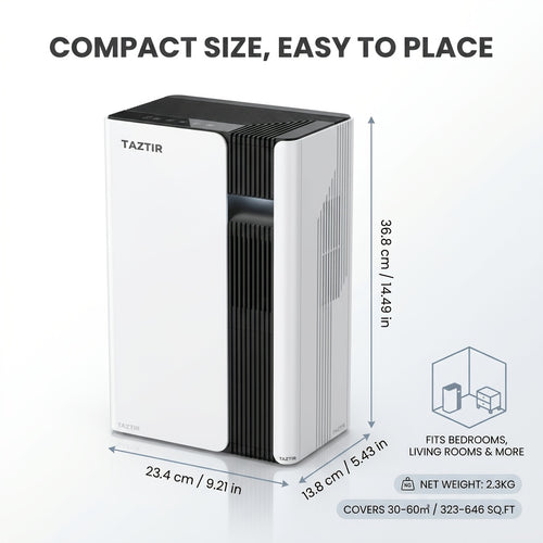101.44oz Capacity Large Tank Dehumidifier for Home, Up to 50.72oz\u002FDay, Quiet 29-38Db for Bedroom Basement Bathroom RV Living Room, 2 Drainage Modes, Sleep Mode, 12H\u002F24H\u002F48H Timer, Smart Touch Control, Compact Size