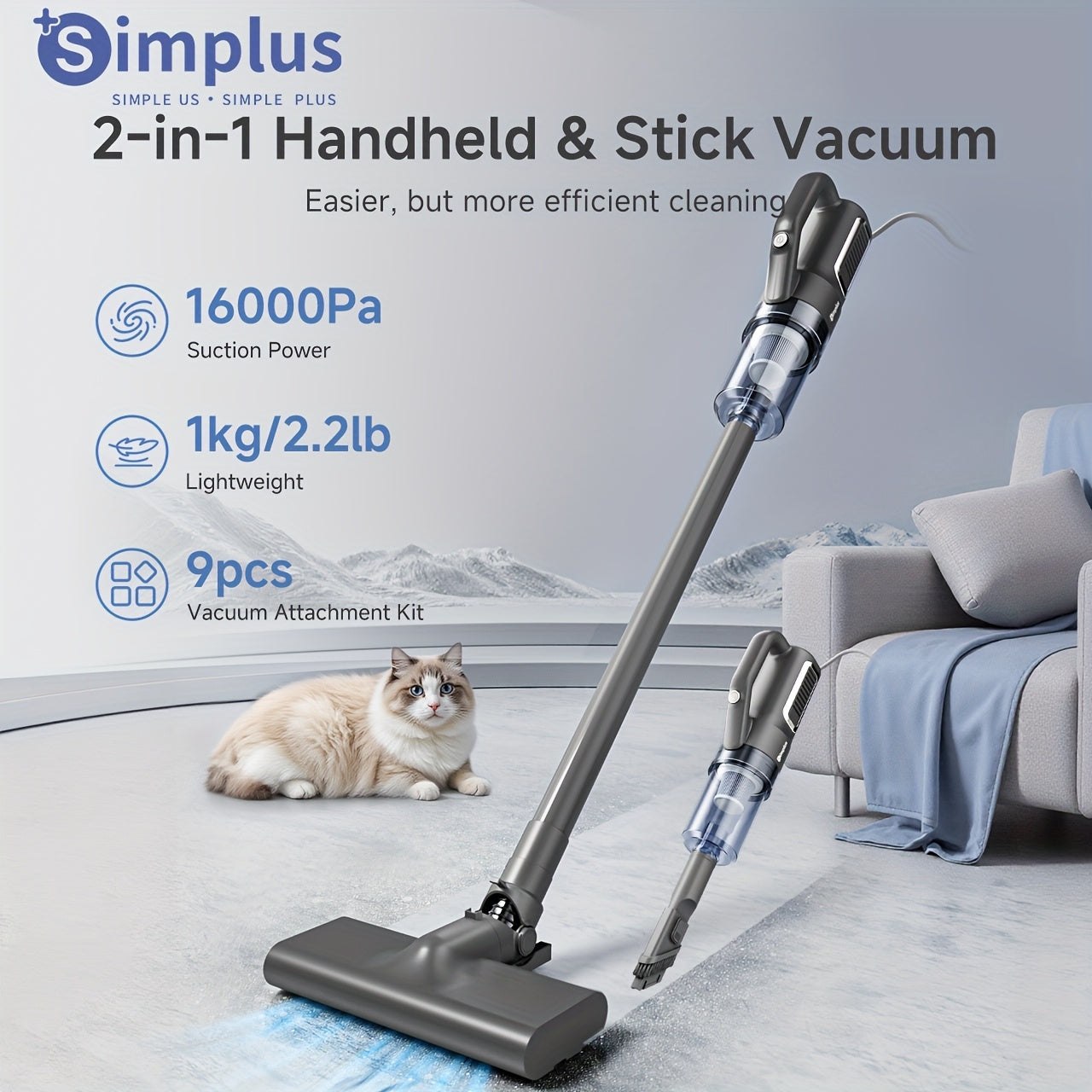 Simplus Vacuum Cleaner - Upright Lock, 16KPA Strong Suction Power, 157.48inch Corded, High-Performance Cleaning for Your Home. Ideal for Effortless and Efficient Cleaning, Ensures a Spotless Home Every Time