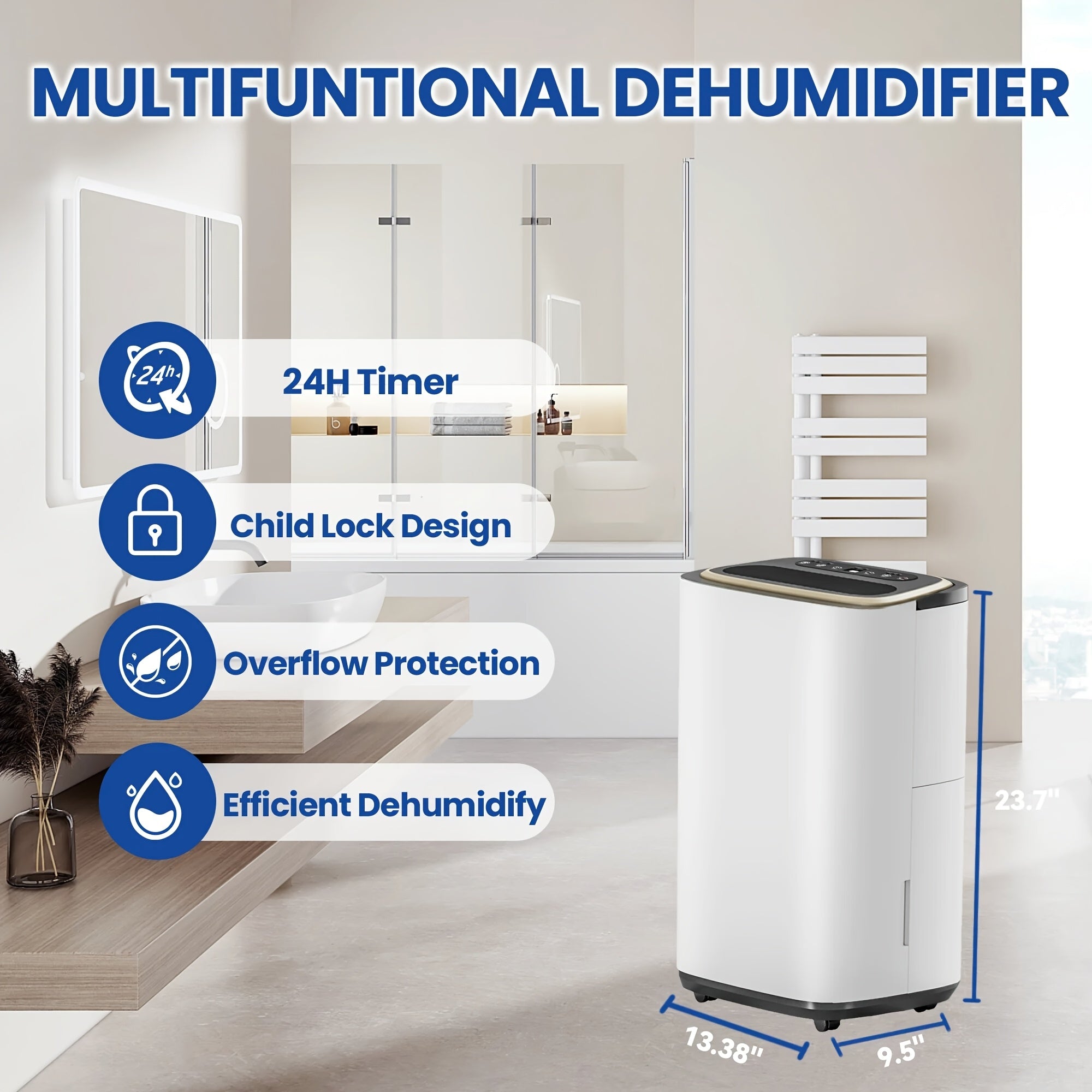 Gunji 3000\u002F4500 Sq. Ft. Dehumidifier, 30PT\u002F50PT\u002F24H Residential Dehumidifier with Hose, Dehumidify\u002FDry\u002FAir Delivery Mode, Humidity Display, Timer, Drain Hose