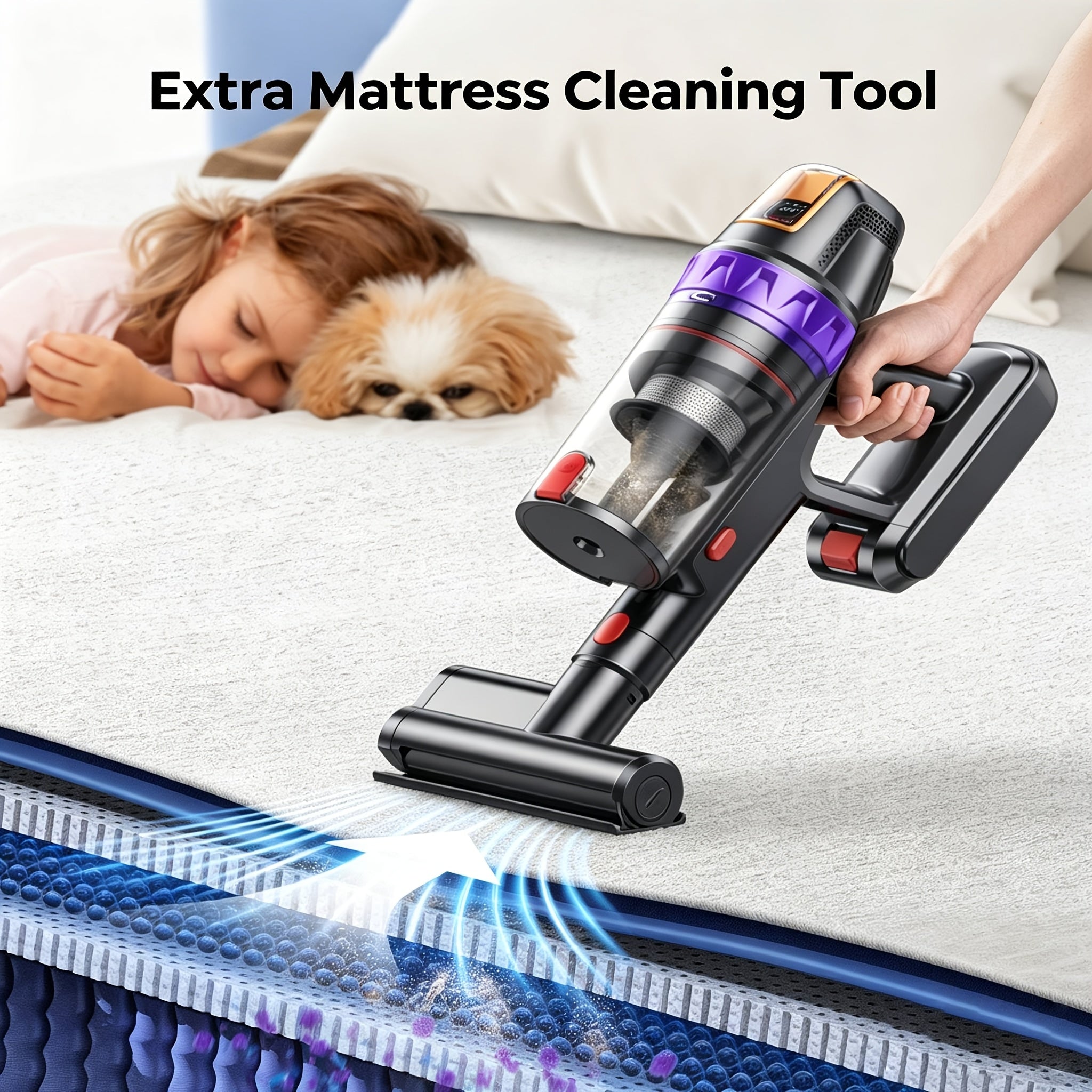 BUTURE VC90 Cordless Stick Vacuum Cleaner with Touch Screen & Hurricane Mode, Upgraded 46KPA Powerful Suction, Self-Standing Cordless Vacuum Suitable for Home, Pet Hair, Carpets, Anti-Tangle System, 50.72oz Dust Cup, Low Sweeper for Plug