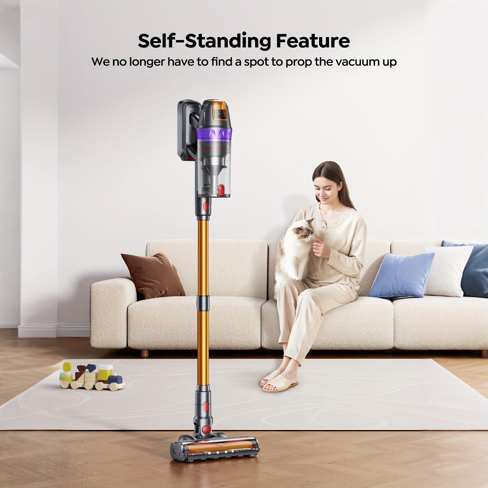 BUTURE VC90 Cordless Stick Vacuum Cleaner with Touch Screen & Hurricane Mode, Upgraded 46KPA Powerful Suction, Self-Standing Cordless Vacuum Suitable for Home, Pet Hair, Carpets, Anti-Tangle System, 50.72oz Dust Cup, Low Sweeper for Plug