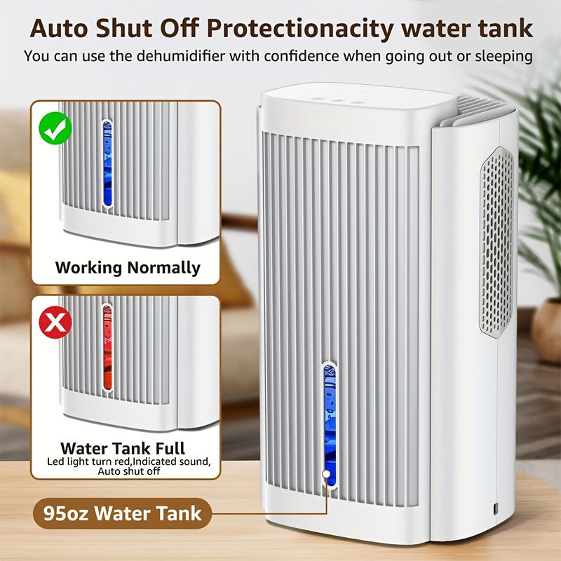 Dehumidifier with a 95 OZ Water Tank, Suitable for Basements, Bedrooms, Bathrooms, Rvs, Featuring a Sleep Mode, 7-Color LED Lights, Designed for Home Use.