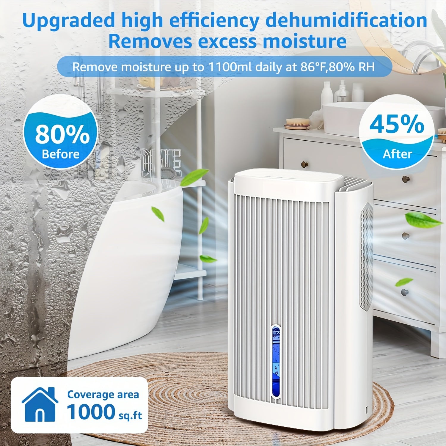 Dehumidifier with a 95 OZ Water Tank, Suitable for Basements, Bedrooms, Bathrooms, Rvs, Featuring a Sleep Mode, 7-Color LED Lights, Designed for Home Use.