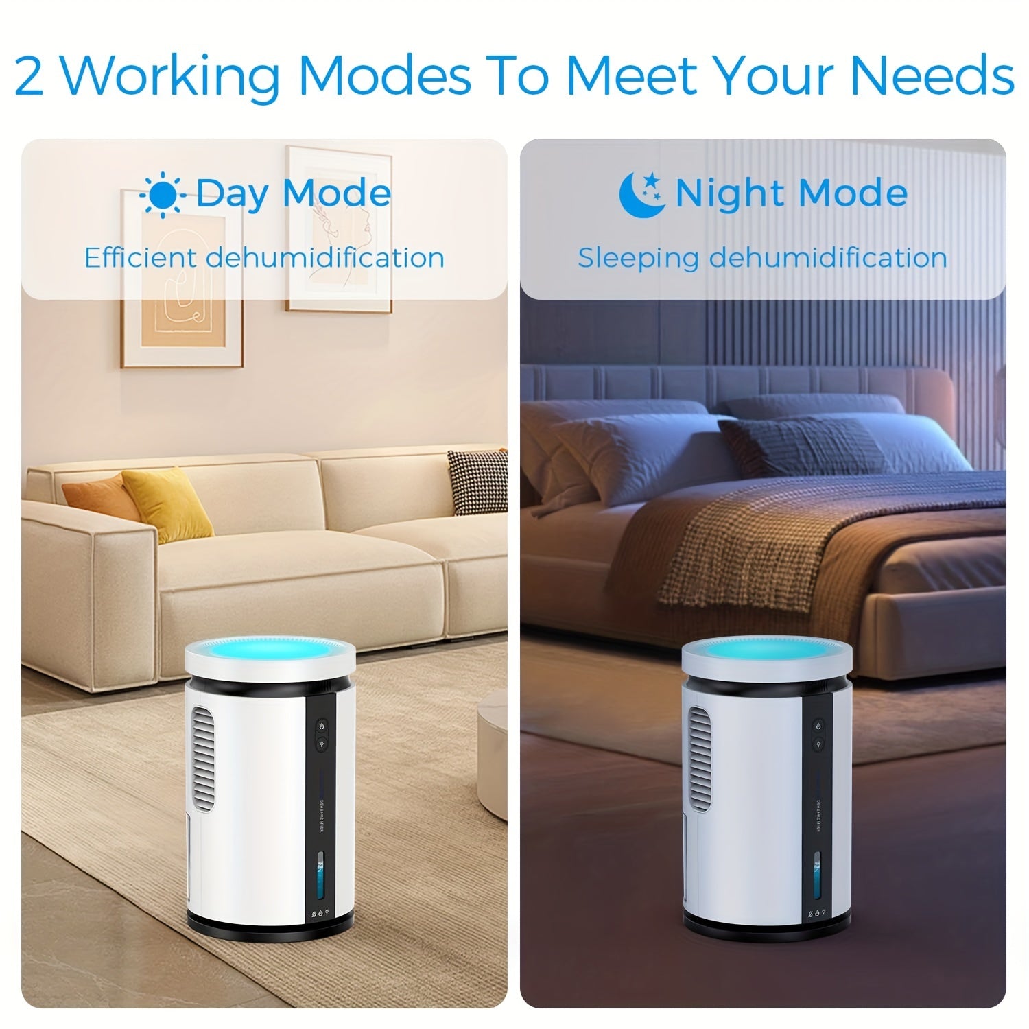 800 Sq.ft Dehumidifiers for Home, 85oz Larger Water Tank, Quiet Dehumidifier for Bedroom, Bathroom, Basement, RV with 7 Colors Light, Auto Shut Off, 2 Working Modes, Portable Dehumidifier