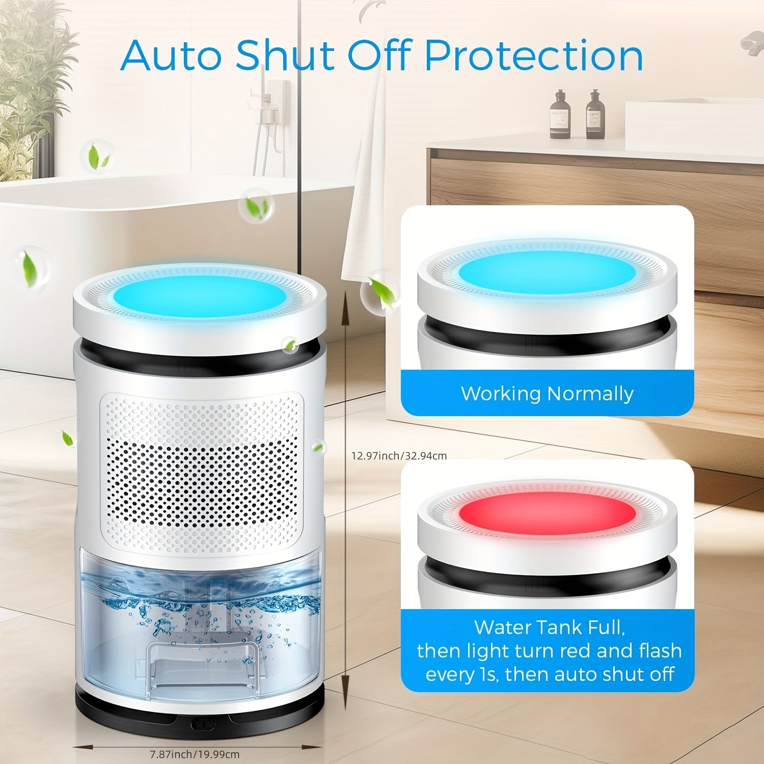 800 Sq.ft Dehumidifiers for Home, 85oz Larger Water Tank, Quiet Dehumidifier for Bedroom, Bathroom, Basement, RV with 7 Colors Light, Auto Shut Off, 2 Working Modes, Portable Dehumidifier
