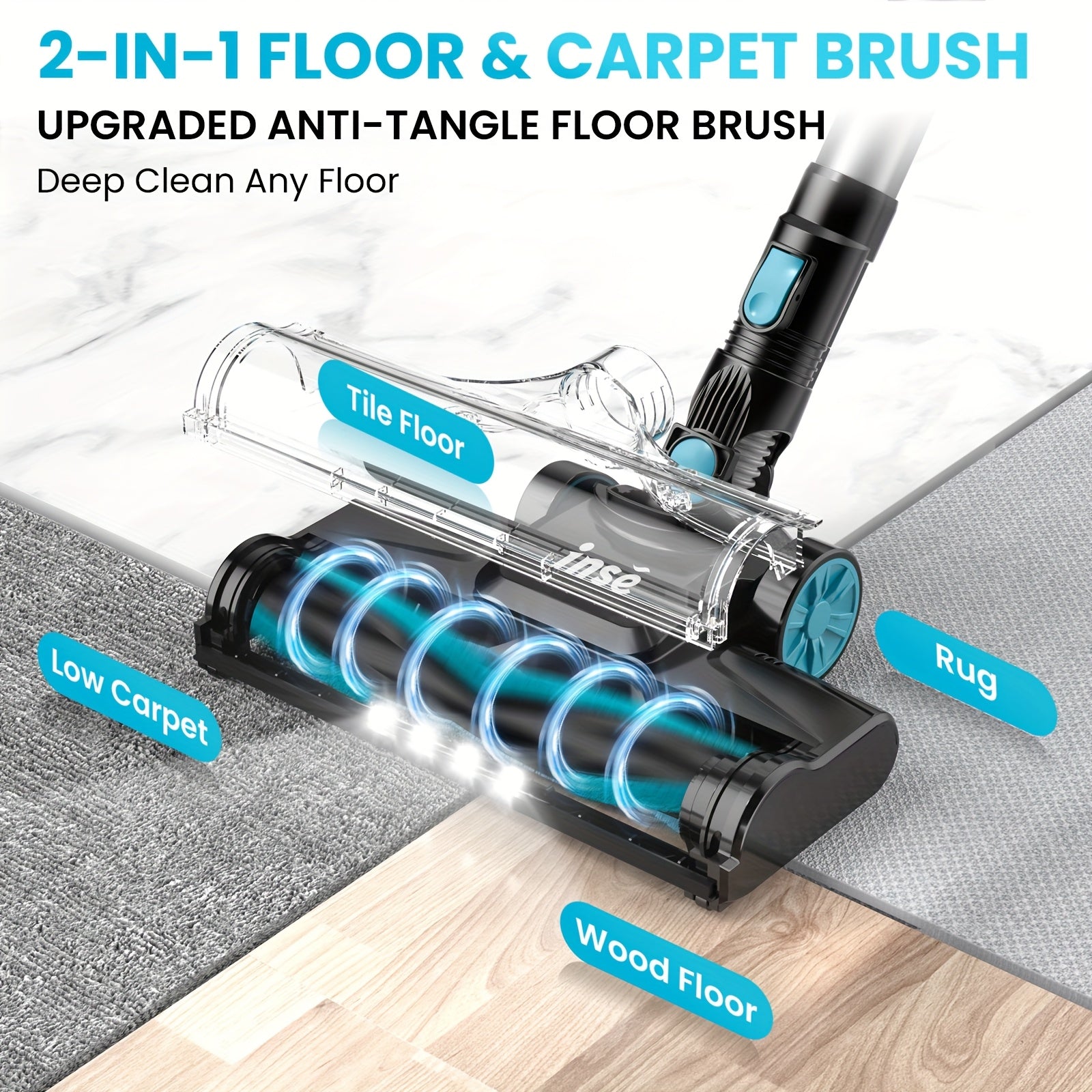 The INSE Portable Vacuum Cleaner Boasts a Strong 29KPA Suction Power, Making It Easy to Eliminate Pet Hair from Both Carpets And Wooden Floors. It Comes with an Led-Lit Nozzle And Various Attachments, Perfect for Tidying Up Car Interiors