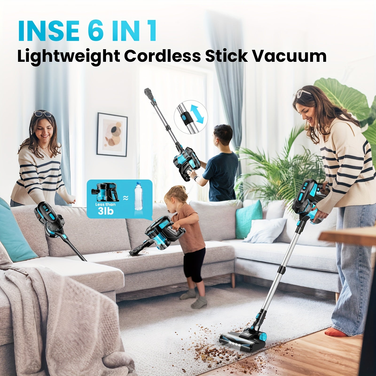 The INSE Portable Vacuum Cleaner Boasts a Strong 29KPA Suction Power, Making It Easy to Eliminate Pet Hair from Both Carpets And Wooden Floors. It Comes with an Led-Lit Nozzle And Various Attachments, Perfect for Tidying Up Car Interiors