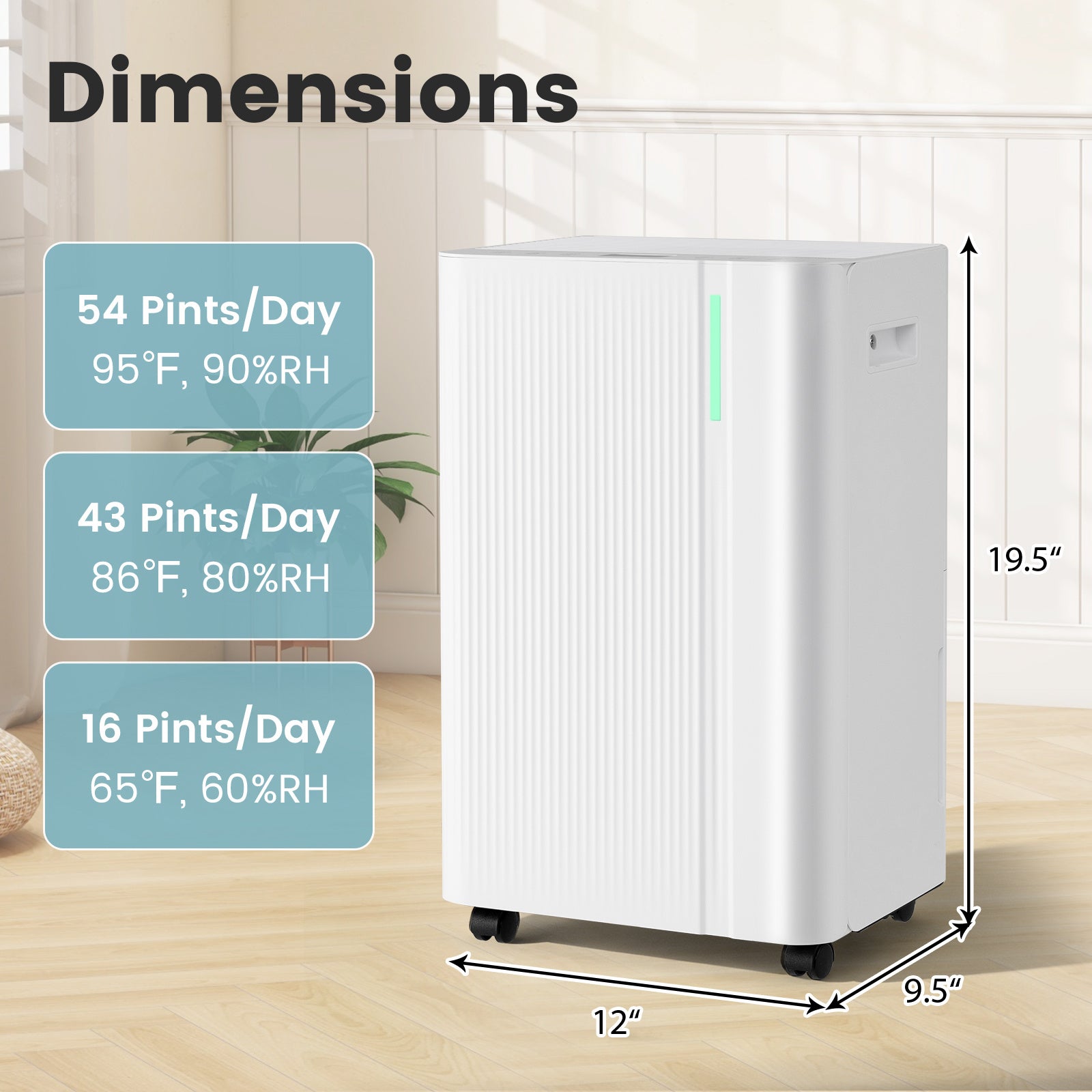 COSTWAY 4500 Sq.Ft Dehumidifier for Home, 54 Pints Dehumidifier for Bathroom Bedroom Basement w\u002FDrain Hose, 3 Modes, light Display, 3-Color Indicator Light, 24H Timer, Auto Defrost.