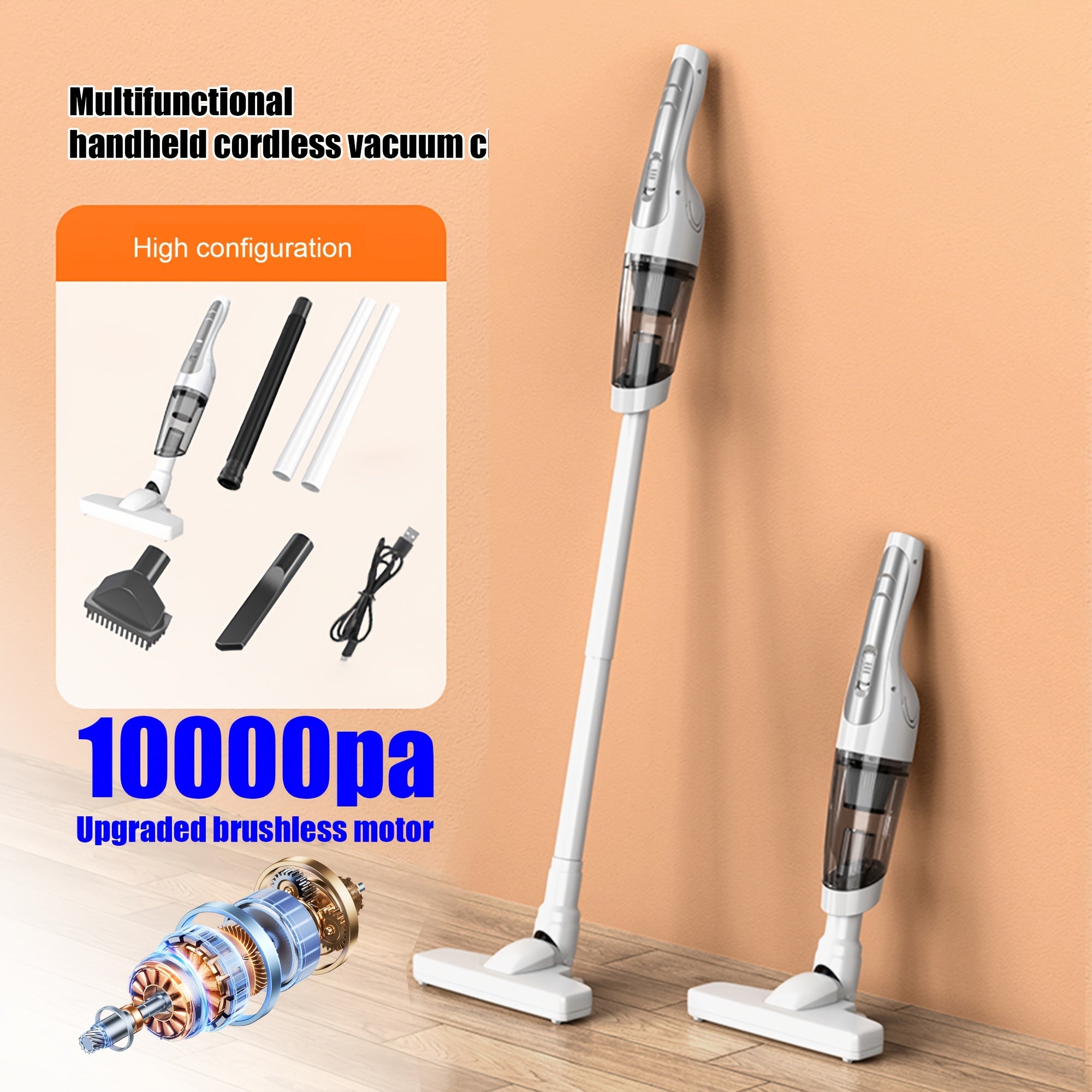 3-In-1 Handheld Cordless Vacuum Cleaner, Upgraded Powerful Brushless Motor, Mini Portable Vacuum, Lightweight Handheld Vacuum, with Additions, Suitable for Home And Car Use, Wet And Dry Use